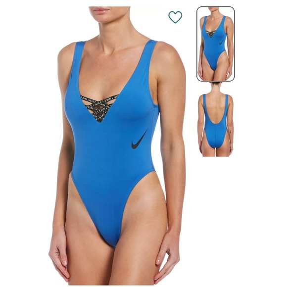 Nike Swim Women's Sneakerkini U-Back One Piece Swimsuit Size L Blue Nwt - Picture 1 of 6